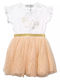 Girls Dress Short Sleeve Tulle Set with Accessories Beige