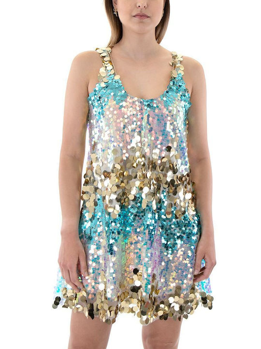 C. Manolo Dress Mini Rochie de Seară Pink- Blue- Gold