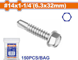 Wadfow Self-Piercing Sheet Metal Screw Hexagon Galvanized with Diameter M6.3 and Length 32mm 150pcs