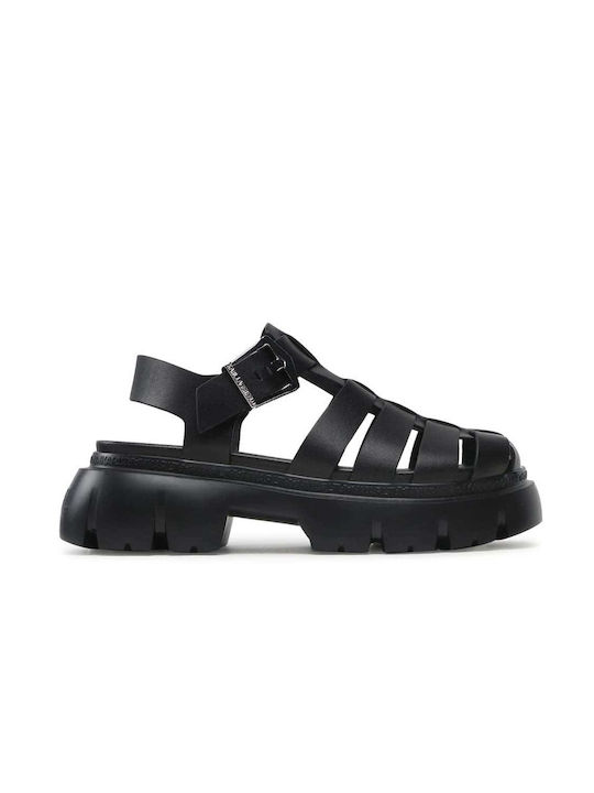 Karl Lagerfeld Damen Flache Sandalen Gladiator in Schwarz Farbe