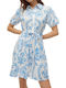 Summer Mini Shirt Dress White / Light Blue