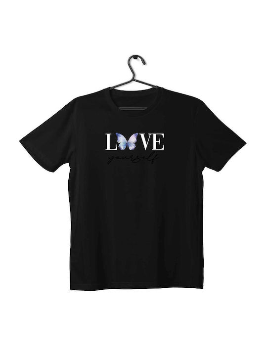 T-shirt Unisex Black Σταμπα Love Butterfly