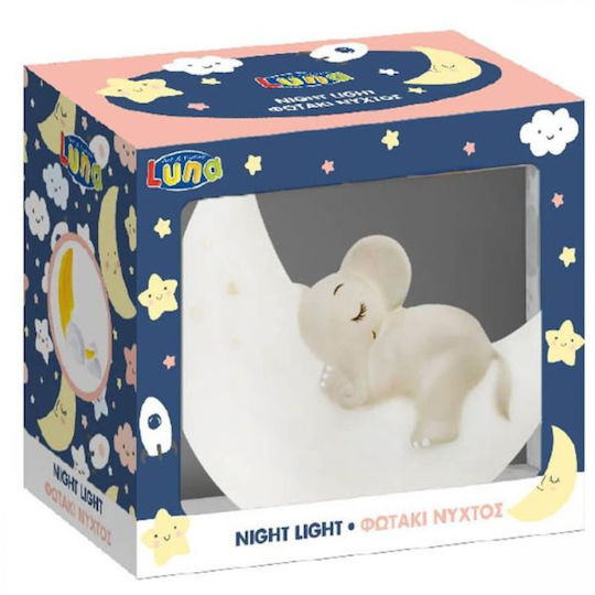 Luna Kinder Dekorative Lampe Weiß 15.5x13.5x6.8εκ. Elefant auf dem Mond