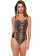 Costum De Baie Întreg Cu Burete Detașabil Animal Print Maro