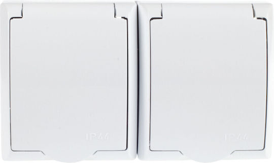 Ospel Fala Double External Waterproof Power Socket with Lid White