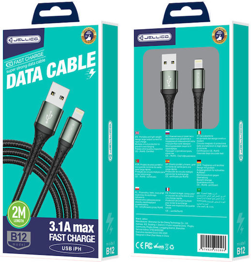 Jellico USB-A to Lightning Cable Μαύρο 2m