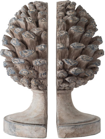 Artekko Pine Cone Βιβλιοστάτες Κουκουνάρα Ρητίνης Γκρι 23.5x18.5x15.5 Cm Σετ/2