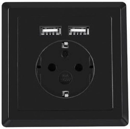Lanberg Μονή Χωνευτή Πρίζα Ρεύματος με 2 Θύρες USB Μαύρη
