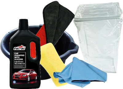 Feral 236489 Car Exterior Washing Set Feral 6 Pieces Washing Sponge Washing Bucket Car Shampoo Silicone Towel Microfiber Cleaning Towel Special Glass Packaging Bag