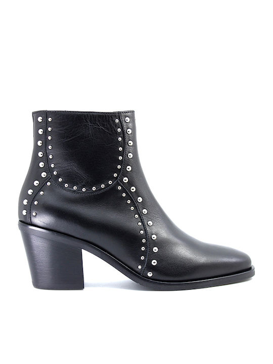 Leather Women's Chelsea Boots with Medium Heel Black