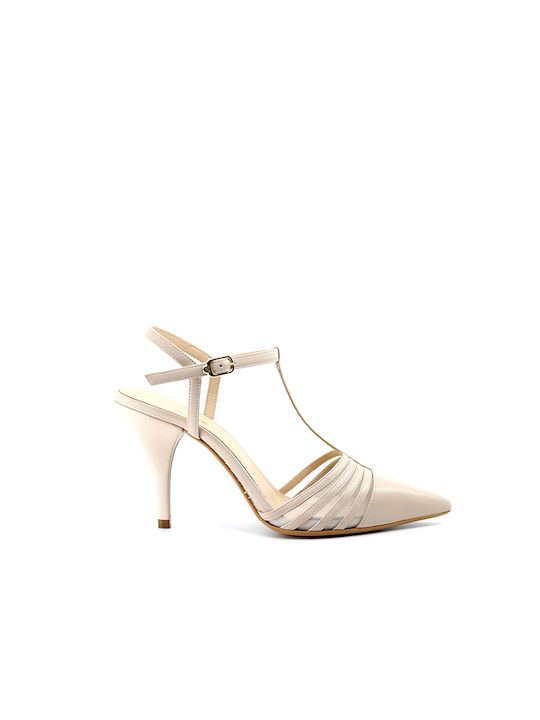 Beige Leather Heels Carmens