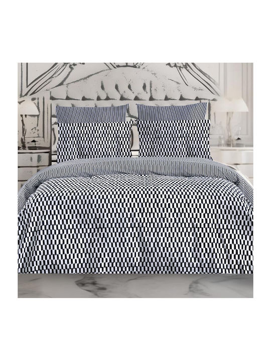 Makis Tselios Home Σετ Σεντόνια Υπέρδιπλα με Λάστιχο 165x200+30εκ. Check Black (4τμχ)