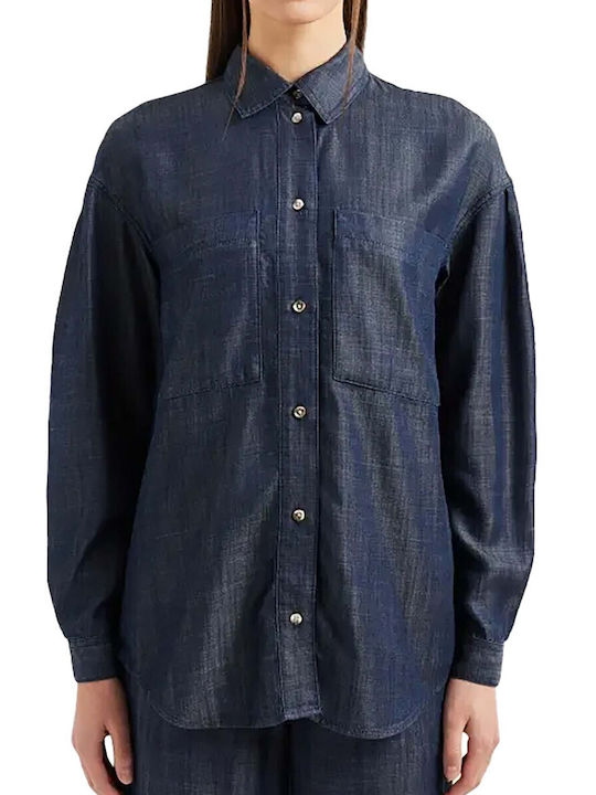 Armani Exchange Men's Shirt Long-sleeved Denim Blue