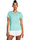 Women's Athletic Blouse Short Sleeve with V Neckline Radial Turquoise