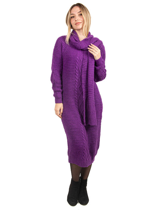 Purple Knitted Scarf Dress