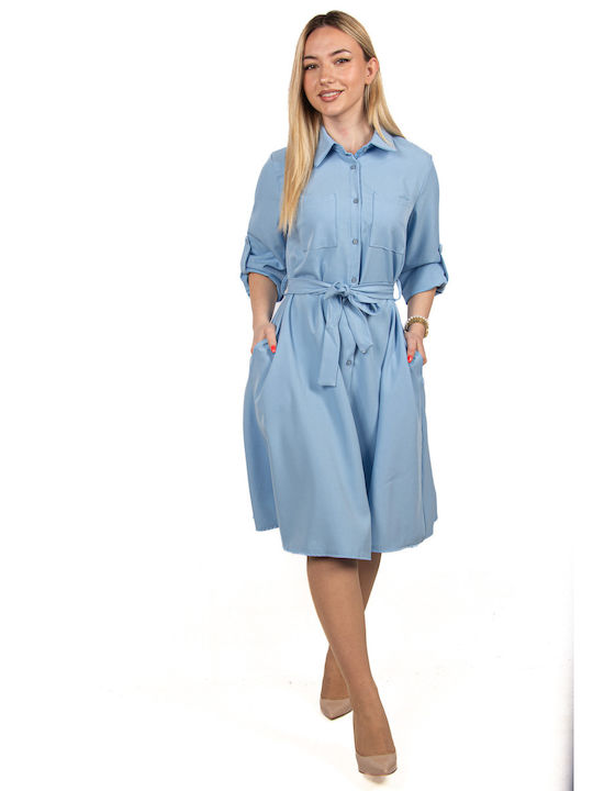 Kleid Halbtransparent Safari Blau