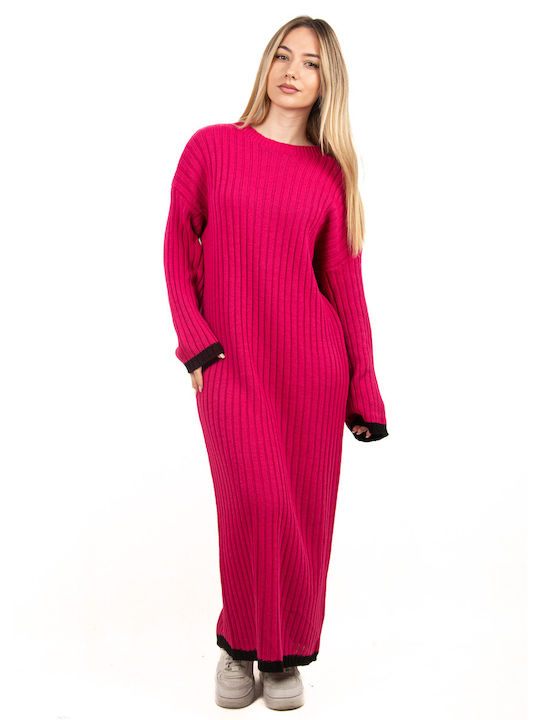 Oversized Rib Knit Dress Fuchsia
