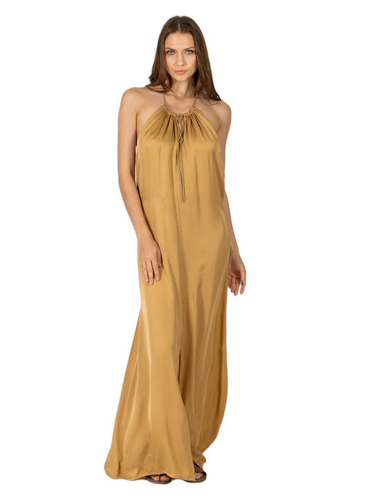 Sommer Maxi Abendkleid Satin Gold