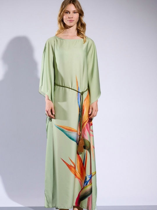 Matis Fashion Καλοκαιρινό Maxi Βραδινό Φόρεμα Σατέν Πράσινο