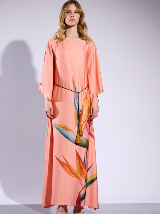 Matis Fashion Καλοκαιρινό Maxi Βραδινό Φόρεμα Σατέν Ροζ