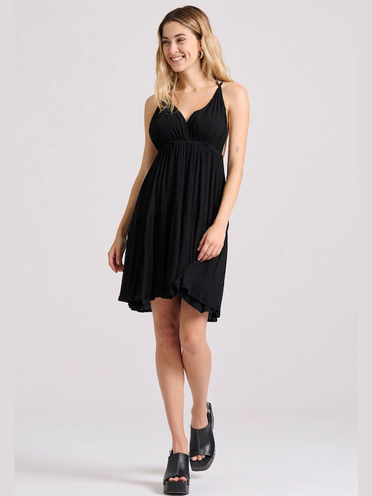 Funky Buddha Mini Dress with Ruffle Black