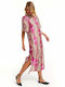Forel Καλοκαιρινό Maxi Φόρεμα Σατέν με Σκίσιμο Ροζ