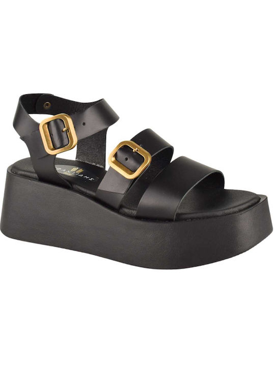 Yfantidis Damen Flache Sandalen in Schwarz Farbe