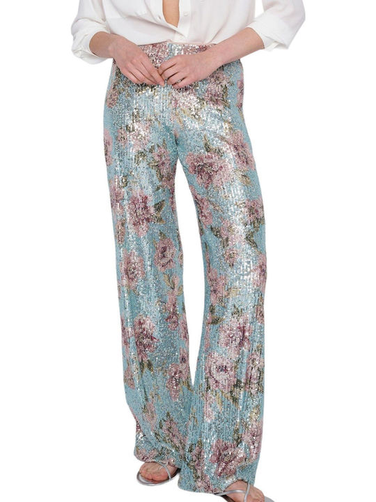 Ale - The Non Usual Casual Women's Fabric Trousers Floral MULTICOLOR