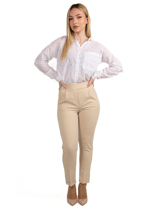 Ellen Women's Fabric Trousers Beige