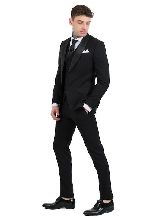Artisti Italiani Men's Suit with Vest Slim Fit Black
