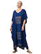 Women's Monochrome Kaftan with Gold Design Blue 24112