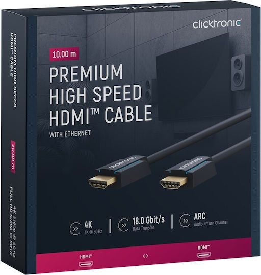 Clicktronic HDMI 2.0 Premium High Speed 4K 60Hz HDR Cable HDMI male - HDMI male 10m Μαύρο