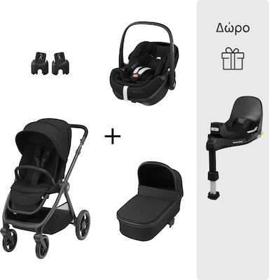 Oxford Essential Schwarzer Maxi Cosi Kinderwagen + Oria Tragewanne + Pebble 360 Autositz