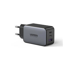Ugreen Φορτιστής Χωρίς Καλώδιο GaN με Θύρα USB-A και 2 Θύρες USB-C 65W Quick Charge 4.0 Γκρι (CD244)