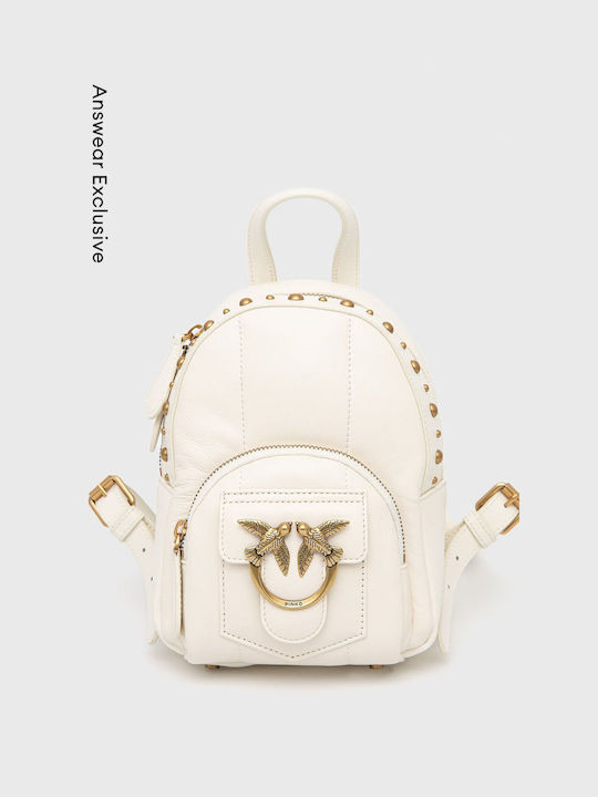 Pinko Women's Leather Backpack White Small Applique 1p22yz.y7qe