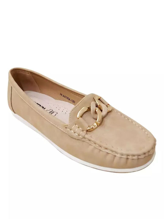 Antrin Leather Women's Moccasins in Beige Color