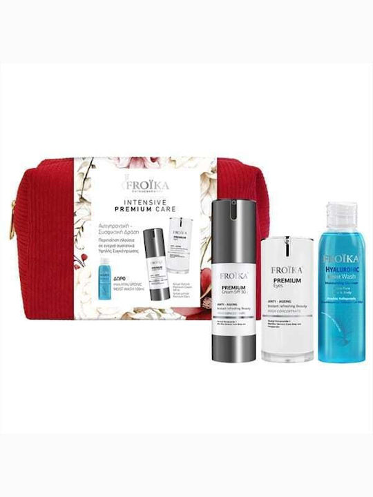Froika Promo Intensive Premium Pflege Tagescreme SPF30 30ml & Augencreme 15ml & Gesichtsreiniger 100ml & 4-teiliges Kulturbeutel-Set