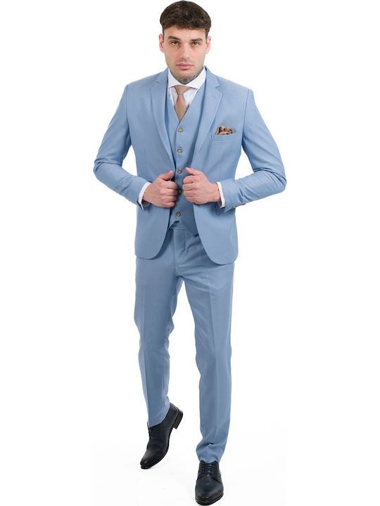 Men's Suit with Vest Sky Blue