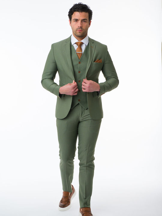 Mezzo Uomo Men's Suit with Vest Green