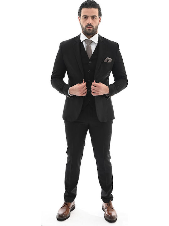 Mezzo Uomo Men's Suit with Vest Black