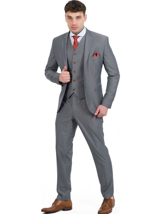 Mezzo Uomo Men's Suit with Vest Grey