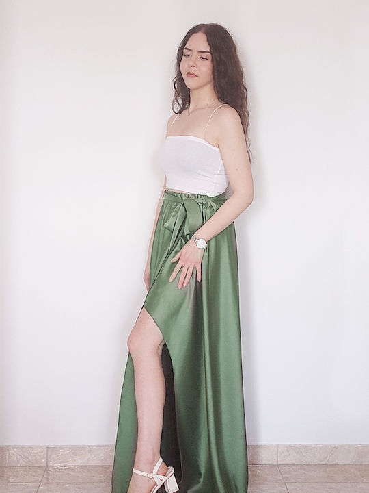 Fashion Vibes Σατέν Maxi Φούστα σε Πράσινο χρώμα