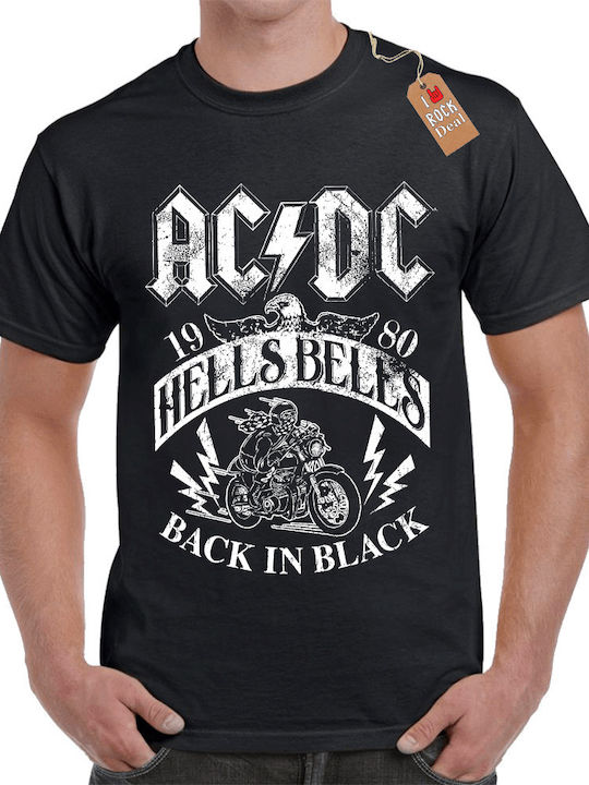 Rock Deal Acdc Hells Bells T-shirt Μαύρο Βαμβακερό