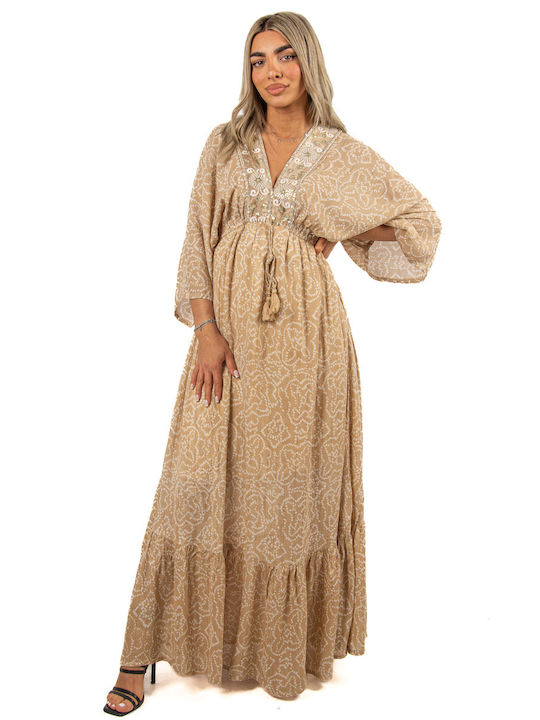 Kleid mit bestickten Pailletten in Beige