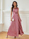 Εκθαμβωτικό Σατέν Φόρεμα Μονό Ώμο Ροζ Απόχρωση
