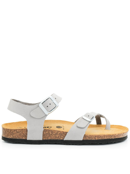 Plakton Leather Women's Flat Sandals in Gray Color