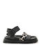 Leather Women's Flat Sandals Anatomic in Black Color