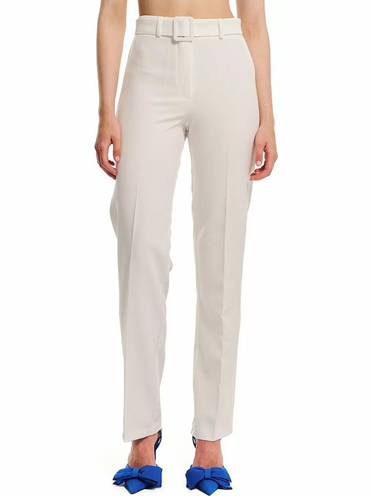 White Wide Leg Trousers with Belt
