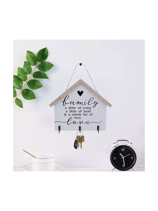 Uncle George Hanging Wall Decoration Wood with Metal Key Hooks House Shape Black Color 23.5x1x20cm White