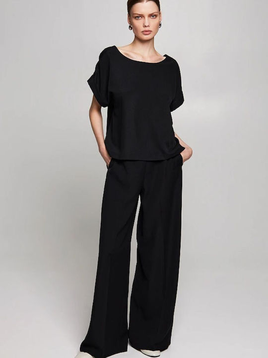 BSB Women's High-waisted Fabric Trousers in Regular Fit Black